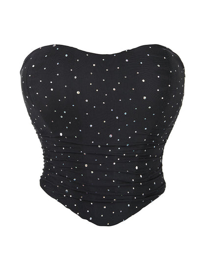 Y2k Plain Rhinestone Bandage Corset Top