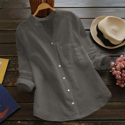 Women's Summer Button-Down Linen Blouse | with Breast Pocket