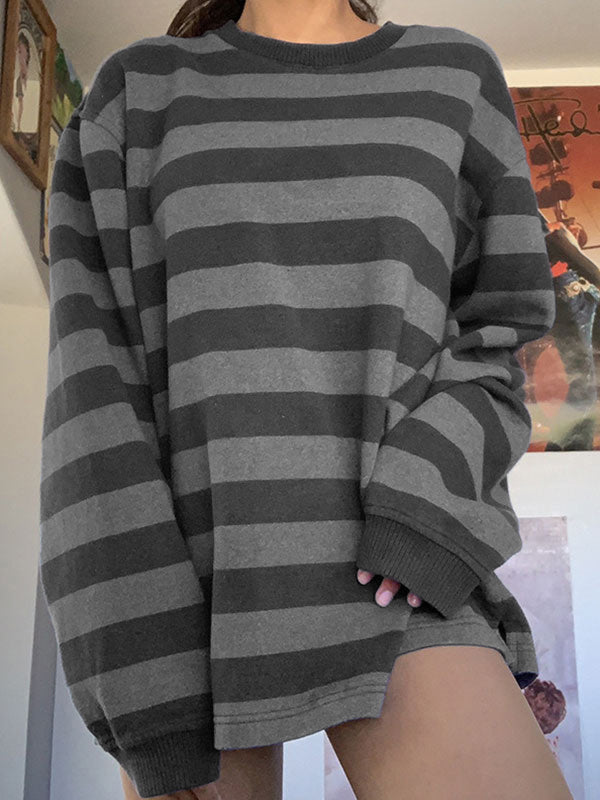 Striped Retro Oversize Crew Neck Sweatshirt