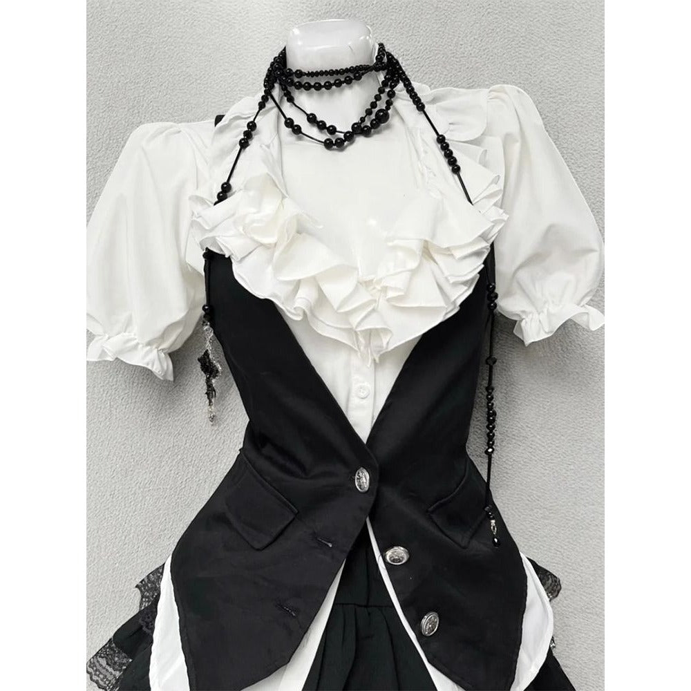 Black and White Three Piece Skirt Set for Women - Ide