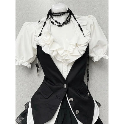 Black and White Three Piece Skirt Set for Women - Ide