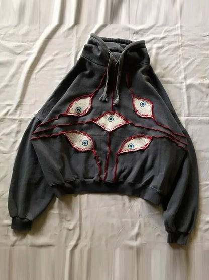 Retro Black Eye Print Oversized Hoodie