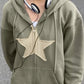 Vintage baggy hoodie with star patch and zipper