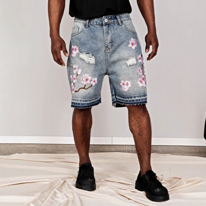 Denim Shorts with Floral Print for Men - Lucrezia