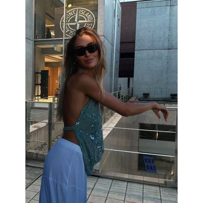 Halter Top with Floral Sequin Detail for Women - Irene