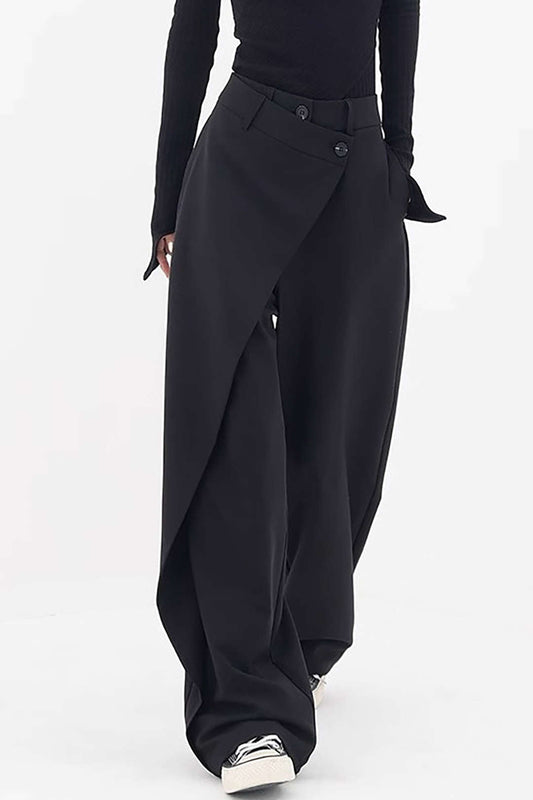 Vintage Black Draped Wrap Straight Leg Suit Pants