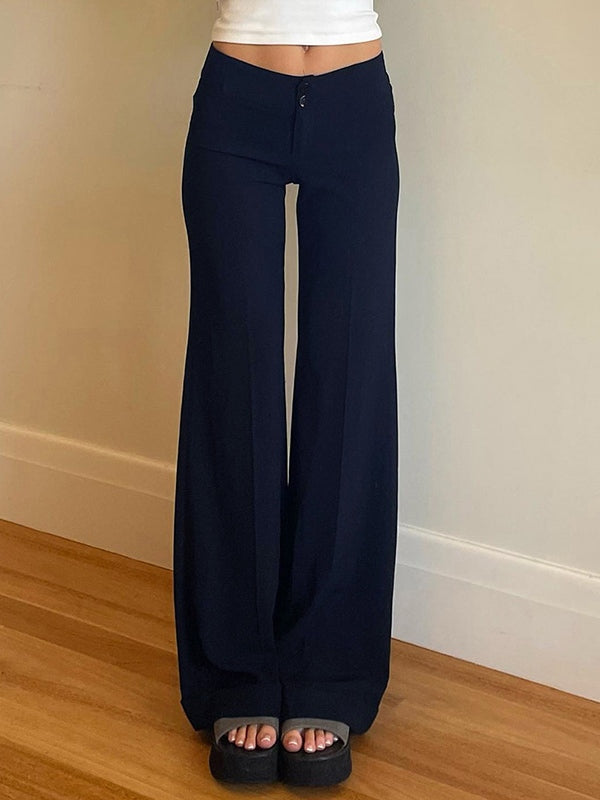 Navy Blue Vintage High Rise Flared Straight Leg Pants