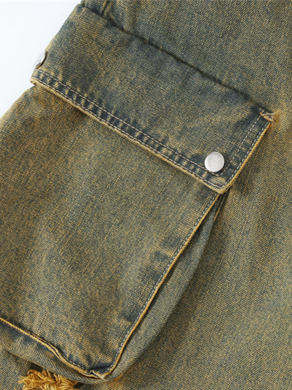 Vintage Verwaschene Cargo Jeans mit Löchern