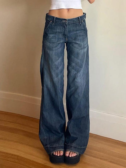 Vintage Blue Low Rise Washed Gradient Straight Leg Jeans