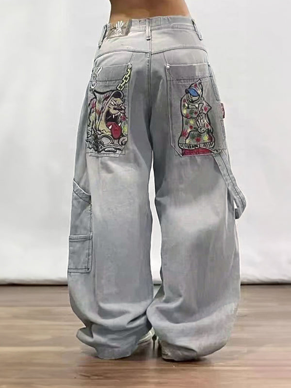 Gray Y2k American Retro Hiphop Boyfriend Jeans