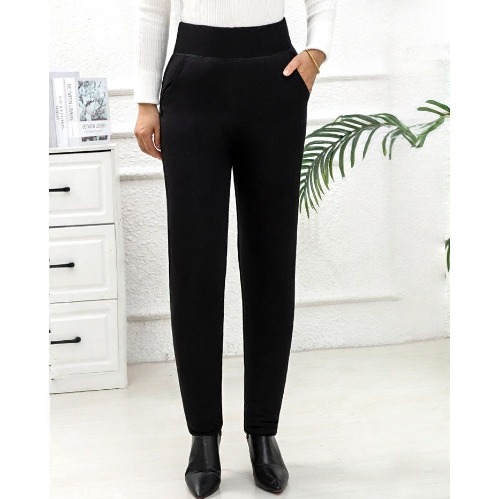 Black Fleece Lined Winter Warm Leggings for Women - Santina