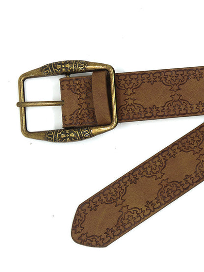 Brown Vintage Distressed Embossed Buckle Belt