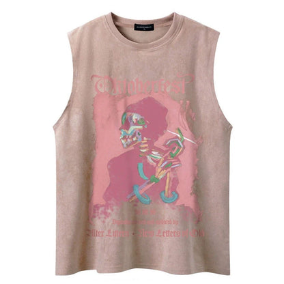 Men Punk Oversized Front Skull illustration Design Tank Top