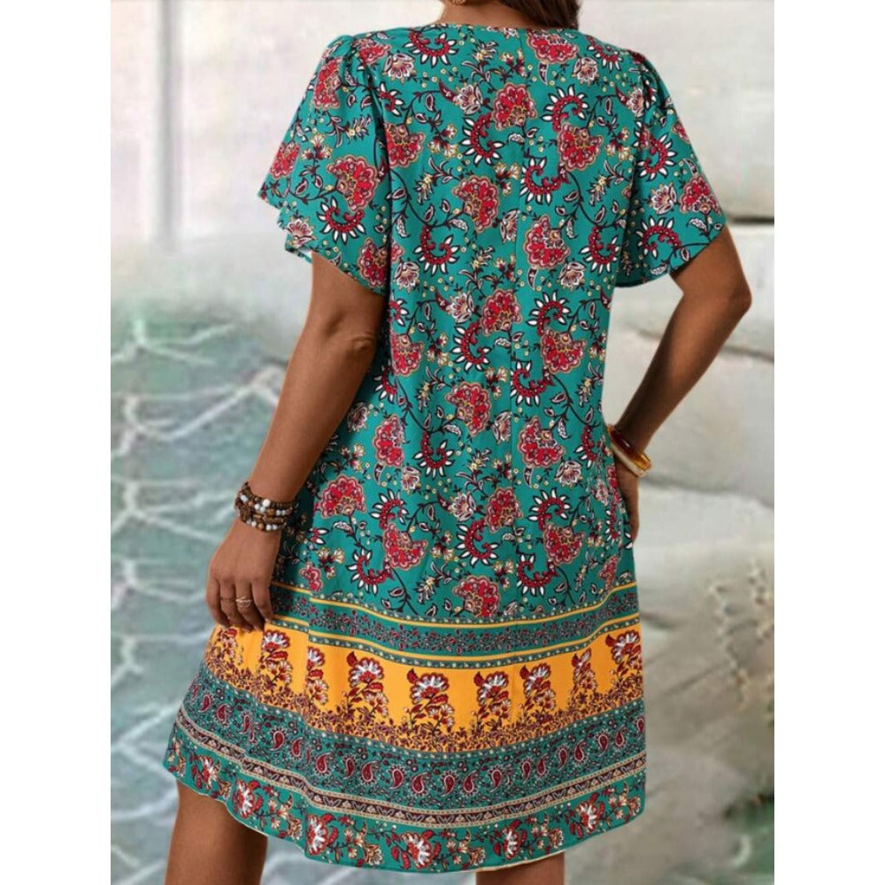 Floral Print Short Sleeve Midi Dress for Women - Selvaggia