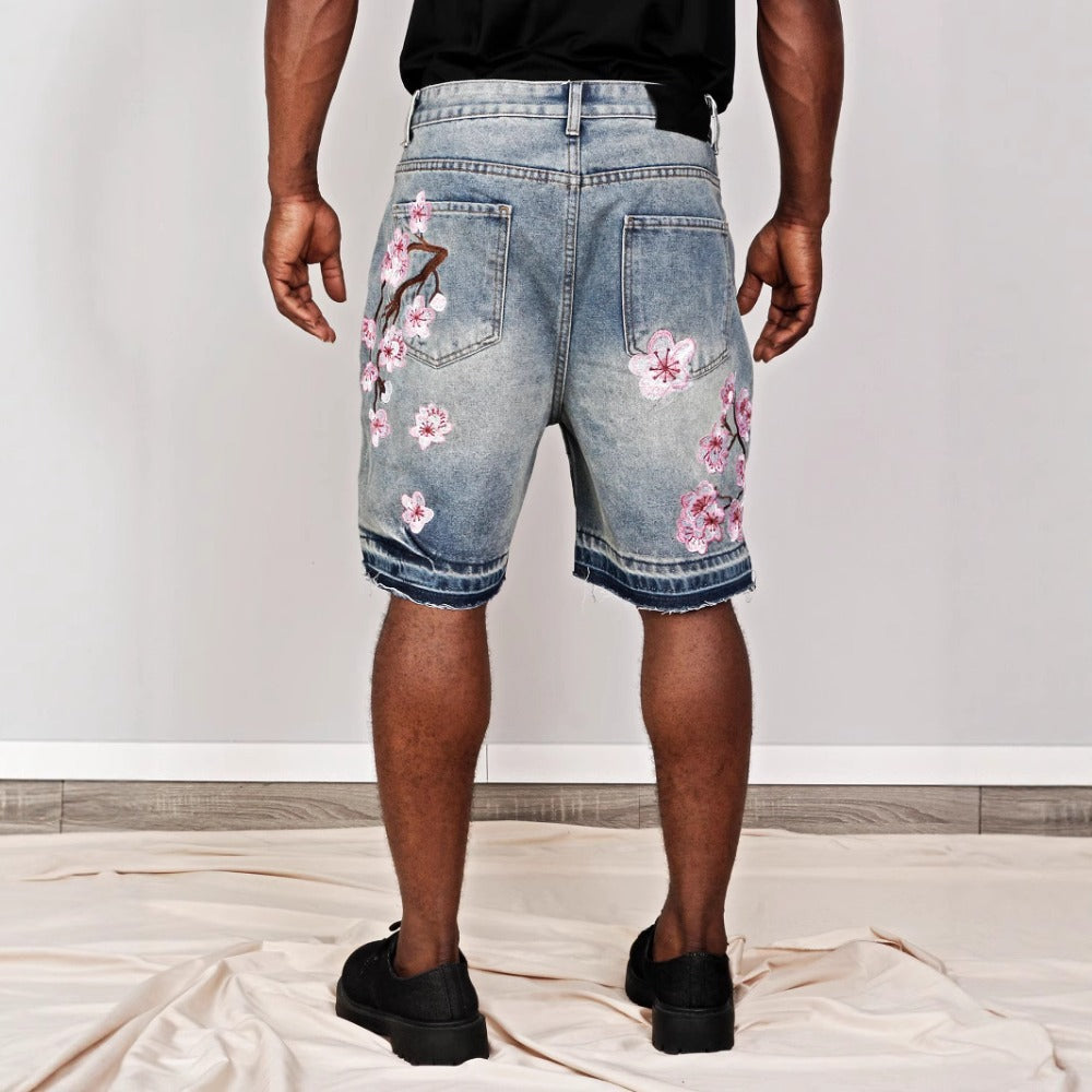 Denim Shorts with Floral Print for Men - Lucrezia