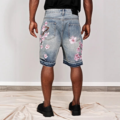 Denim Shorts with Floral Print for Men - Lucrezia