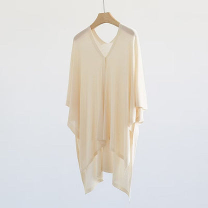 Solid Color Knit Shawl with Button for Women - Michela