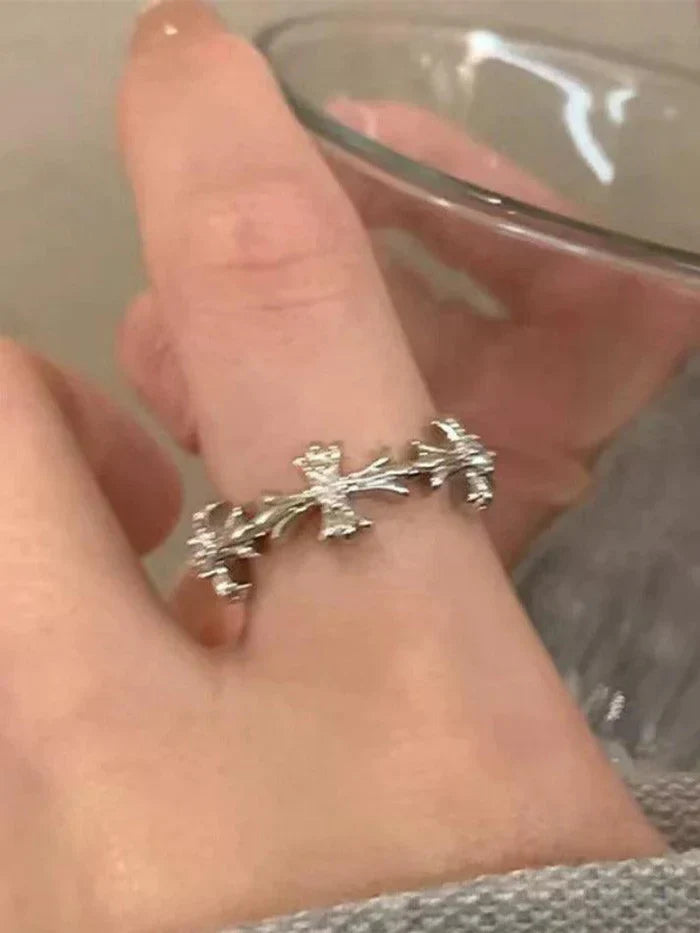 Sliver Vintage 2pcs Shiny Cross Moon Star Pattern Cuff Ring