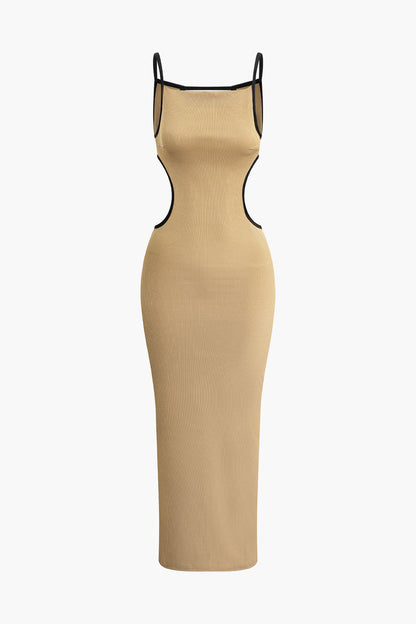 Khaki Cut Out Backless Slip Maxi Dress