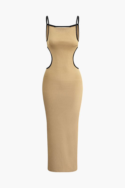 Khaki Cut Out Backless Slip Maxi Dress