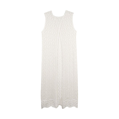 White Sleeveless Lace Long Vest for Women - Alina
