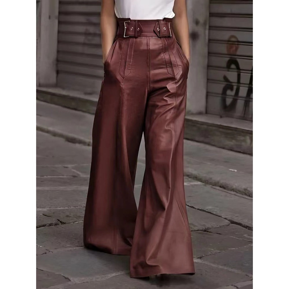 Wide Leg High Waist Leather Pants for Women - Natalia