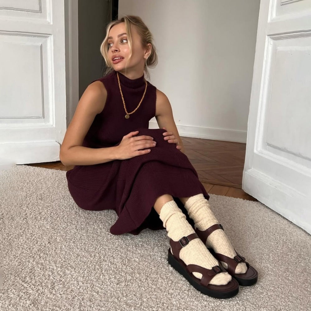 Ribbed Knit Set with High Neck for Women - Ester