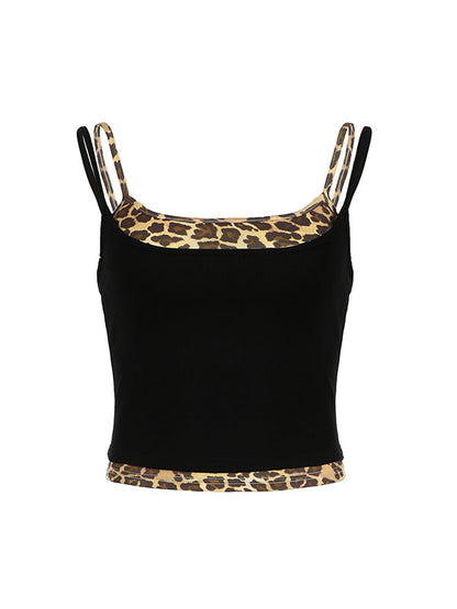 Y2k Leopard Print Slim Fit Two Piece Suit Cami Top