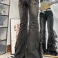 Y2K Black Low Rise Flare Jeans with Fringes