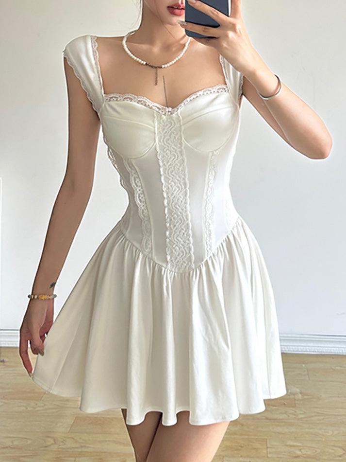 Vestido de corsé de Lace White French Lace Mini A Line