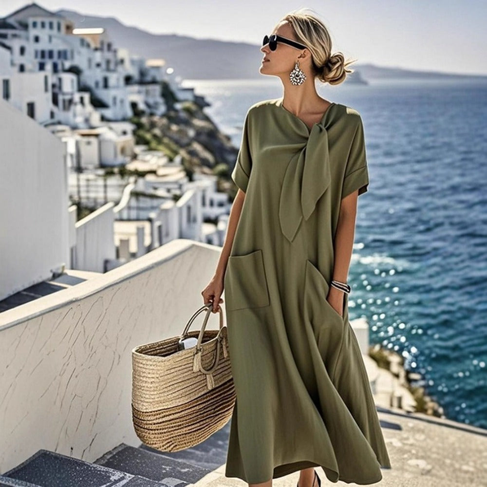 Maxi Dress with Bow and Pockets for Women - Maddalena