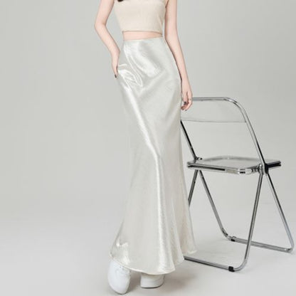 Satin Maxi Skirt with High Waist for Women - Bice