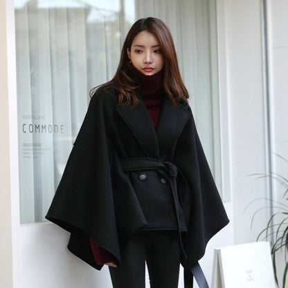 Belted Cape Coat with Wide Sleeves for Women - Tonia