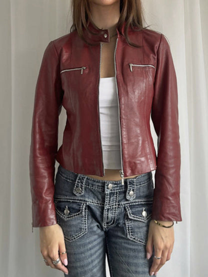 Red Vintage Punk Motorcycle Style Jacket