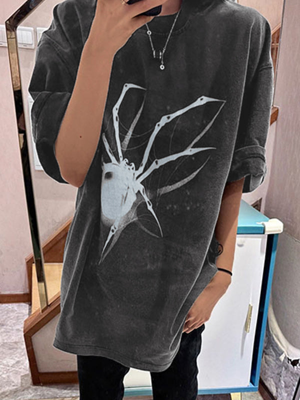 Hip Hop Oversize T-Shirt mit Spinnenprint und Kurzen Ärmeln