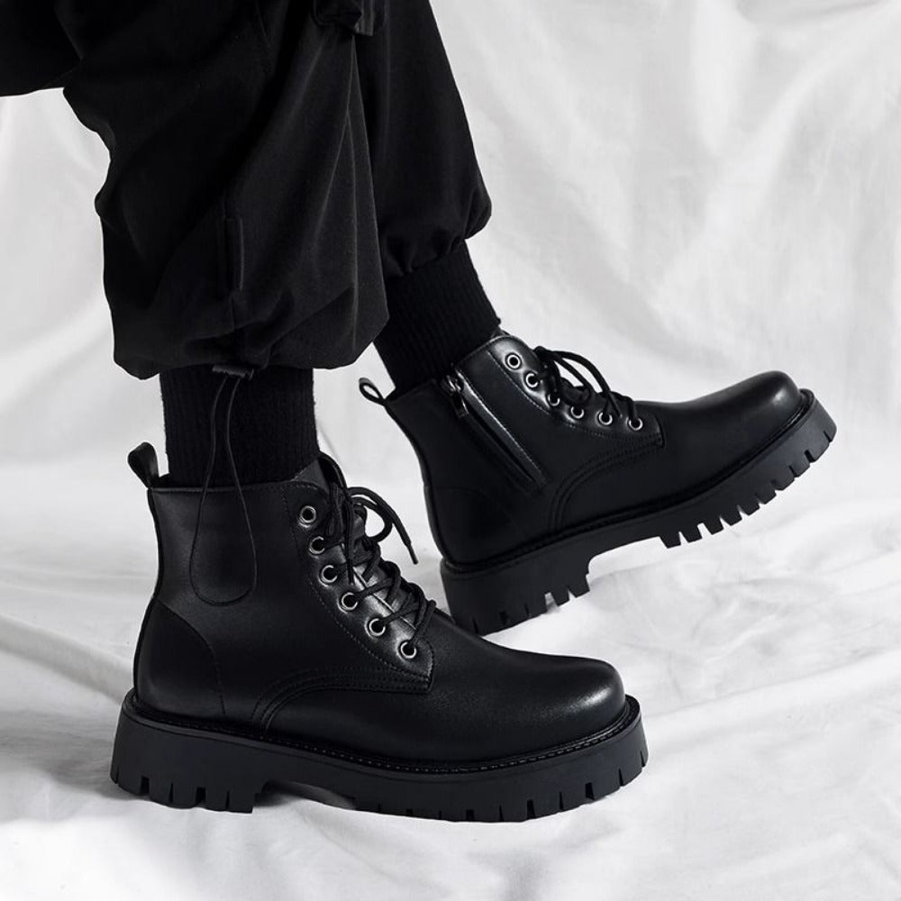 Black Leather Lace Up Ankle Boots for Men - Melina