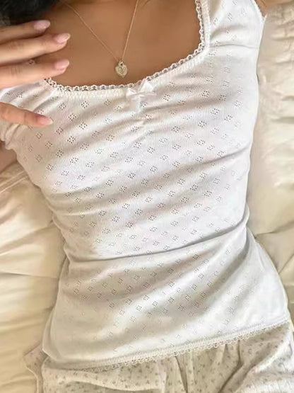 White Basic Square Neck Ruffle Short Sleeve Tee