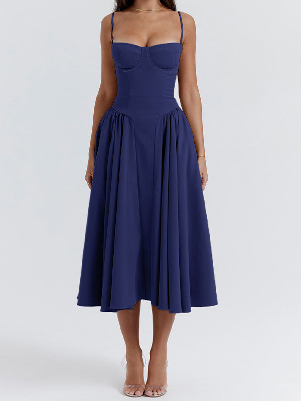 Navy Blue Vintage Cami Midi Dress