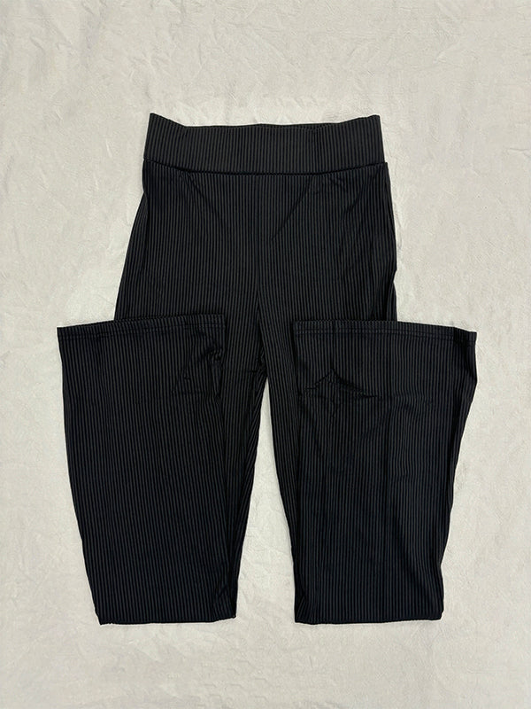 Black Y2K Stretchy Ribbed Flare Leg Pants