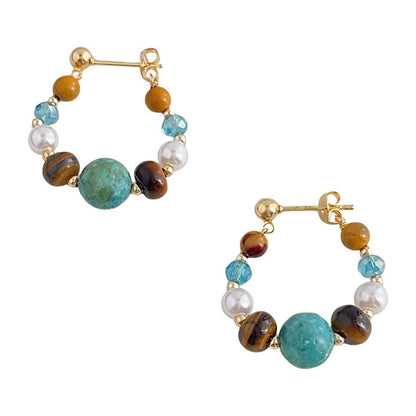Turquoise Multicolor Natural Stone Hoop Earrings for Women - Annamaria