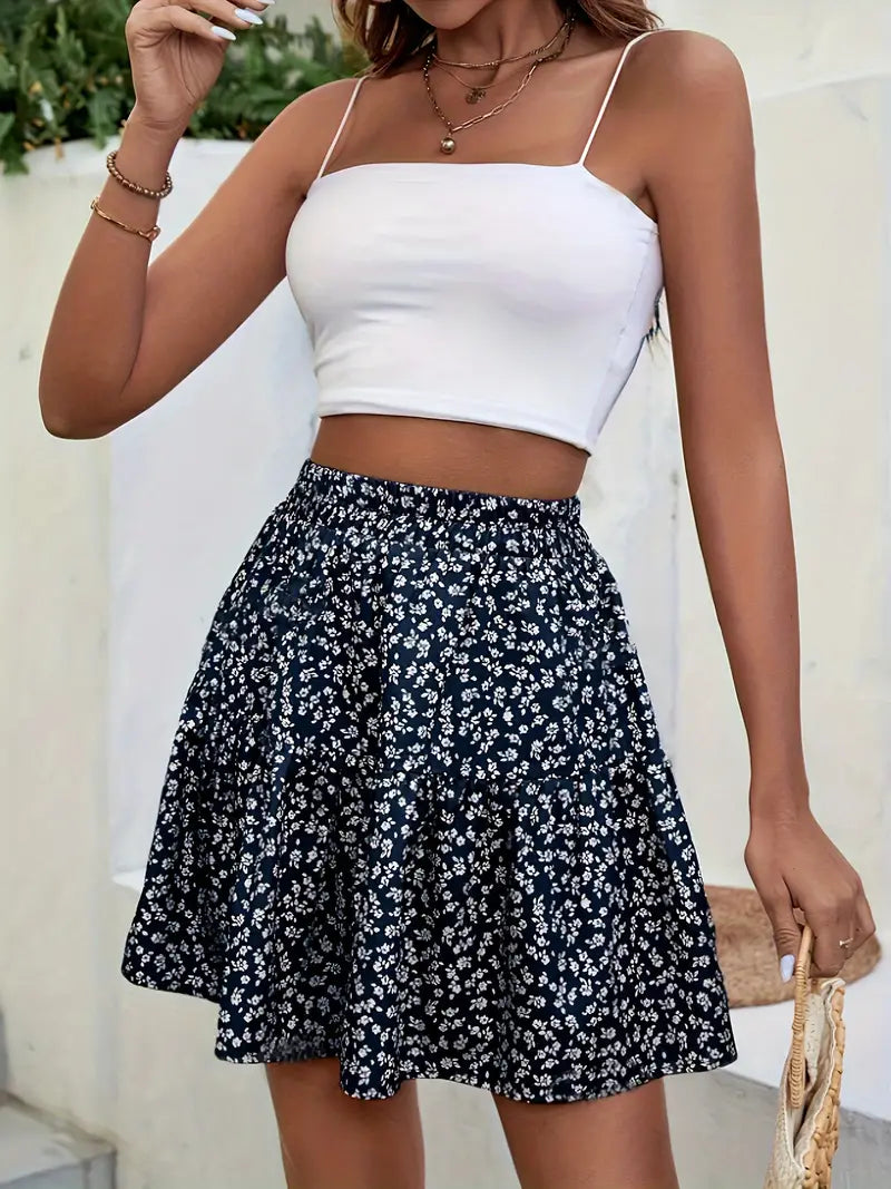 Vintage Floral Print High Waist Mini Skirt