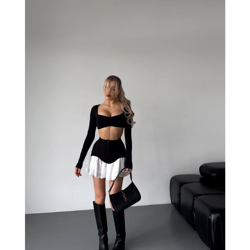 High-Waisted Mini Skirt with Button Detail for Women - Clotilde