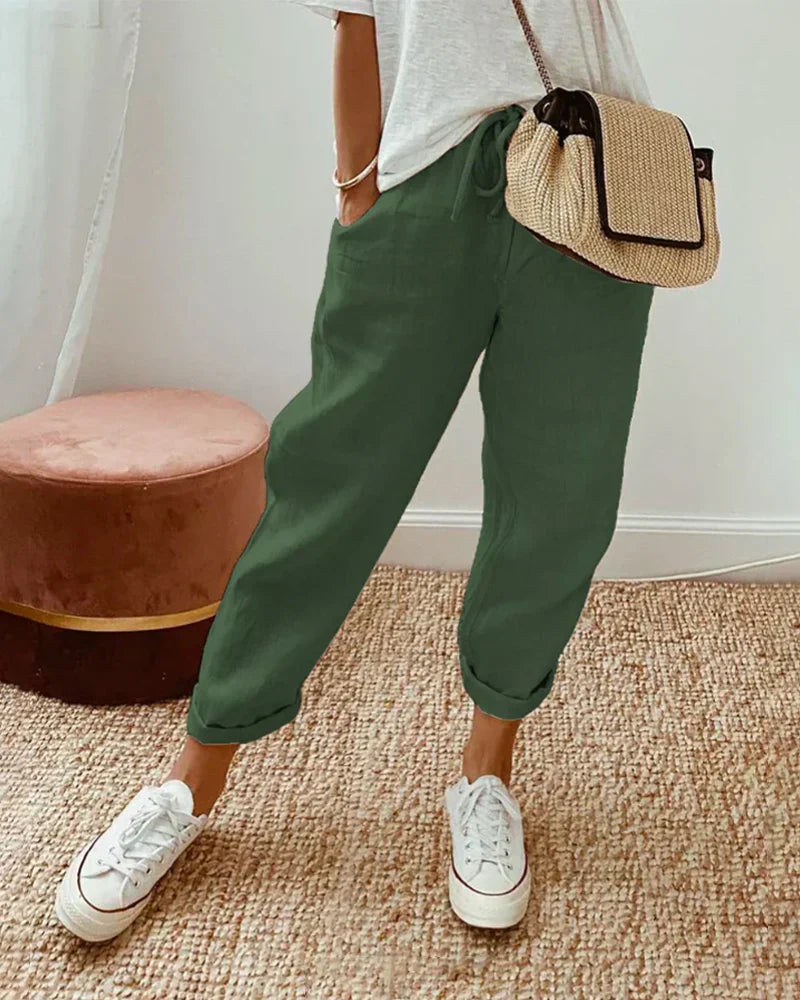 Women’s Casual Loose Fit Linen Pants | with Drawstring