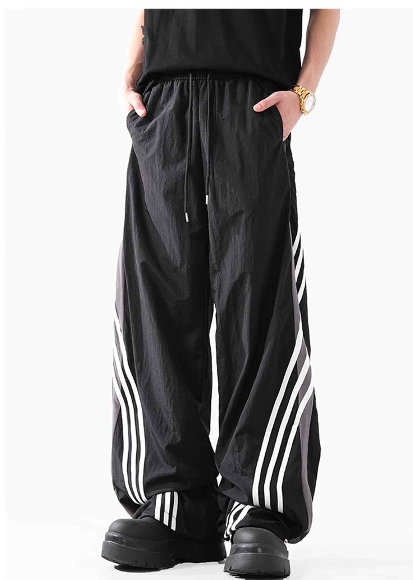 Monotone Retro Sport Strip Wide Natural Pants