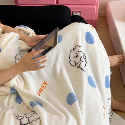 White Fleece Blanket with Dog Print for Women - Dolores