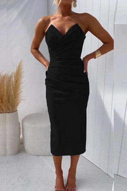 Midi Dress with Draped Bodice for Women - Miriam