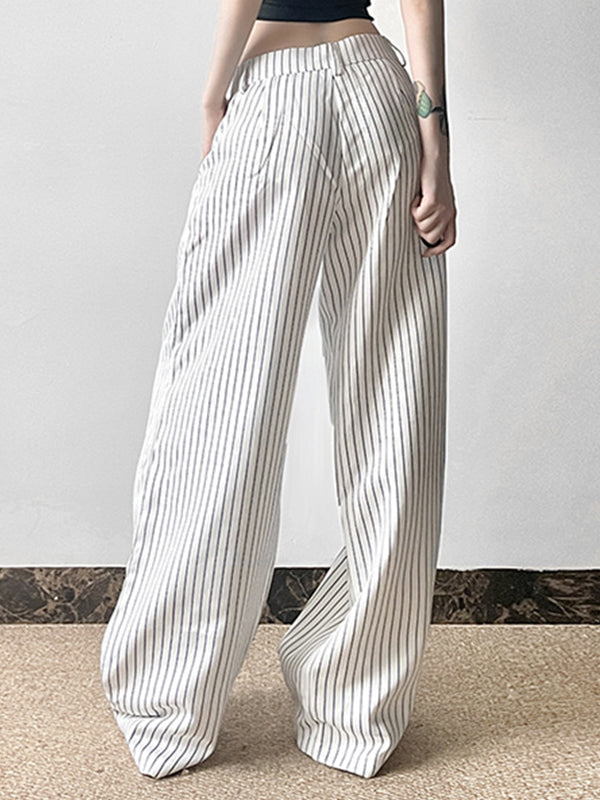 White Vintage Stripe Print Cargo Pants