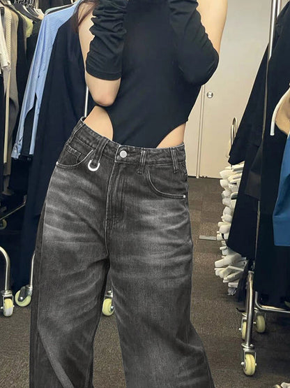 Jeans de novio holgado de efecto de hip hop oscuro