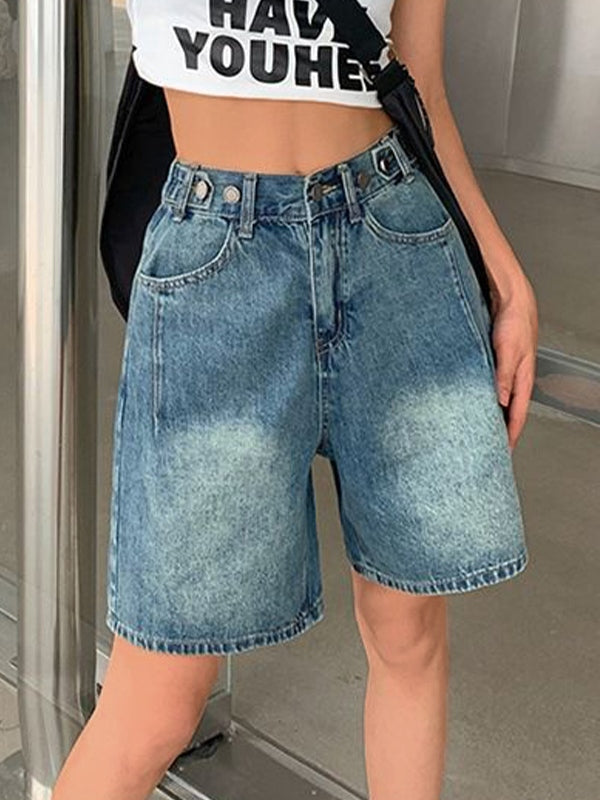 Blaue Vintage Crop Denim Shorts mit Wasch Effekt