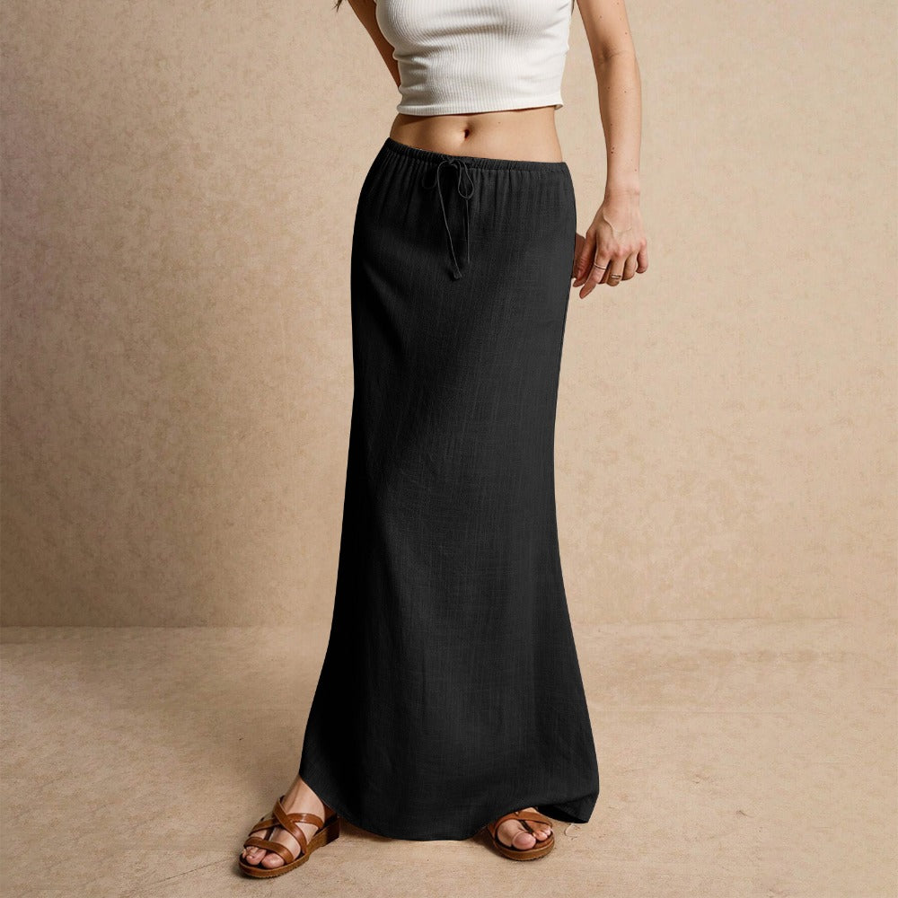 Drawstring Waist Linen Maxi Skirt for Women - Simona